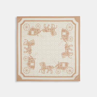 Coach Signature Horse And Carriage Silk Square Scarf In Beige