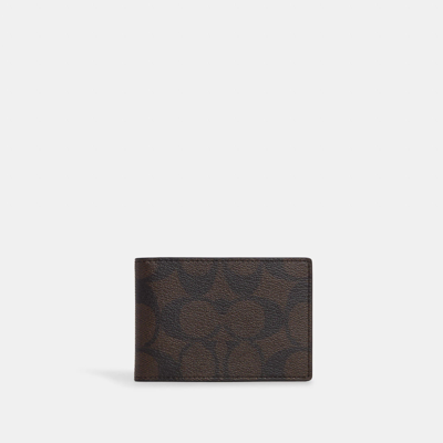 Coach Compact Billfold Wallet In Signature Canvas In Brown