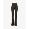 Jil Sander Womens 201 Elasticated-waistband Ribbed-texture Flared-leg Mid-rise Woven Trousers In Dark Brown