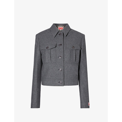 Kenzo England Wool Blend Utility Jacket In Gray