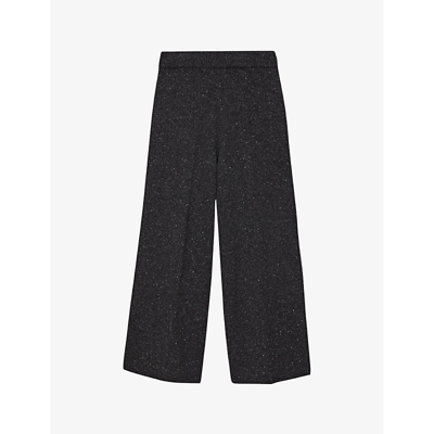 Joseph Womens Black Wide-leg Mid-rise Merino-wool Trousers