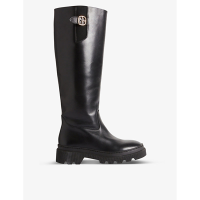Claudie Pierlot Plain Leather Boots In Noir / Gris