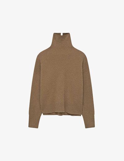 Joseph Brushed Cashmere High Neck Jumper In Hickory