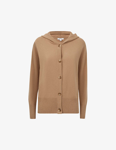 Reiss Womens Camel Evie Hooded Wool-blend Cardigan