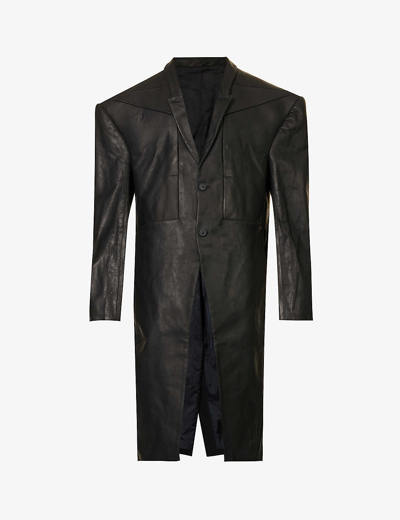 Rick Owens Mens Black Edfu Peaked-lapel Regular-fit Leather Coat