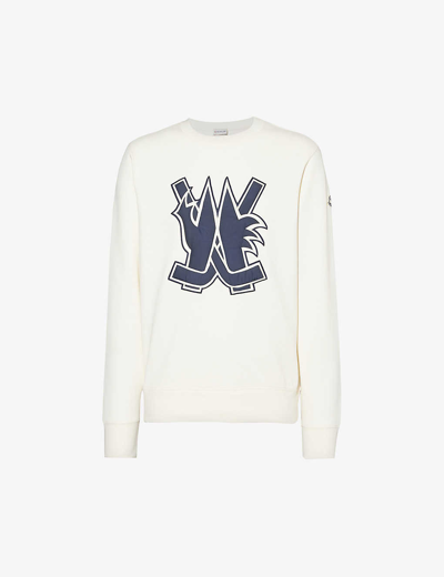 Moncler Logo-print Brand-patch Cotton-jersey Sweatshirt In White