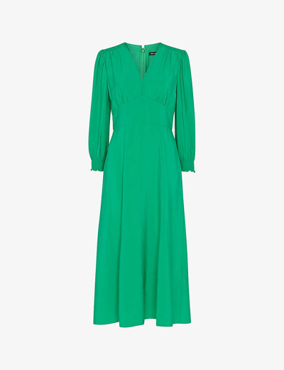 Whistles Womens Green Sula V-neck Long-sleeve Woven Midi Dress