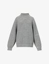 Victoria Beckham Roll-neck Logo-embroidered Wool Jumper In Grey Melange