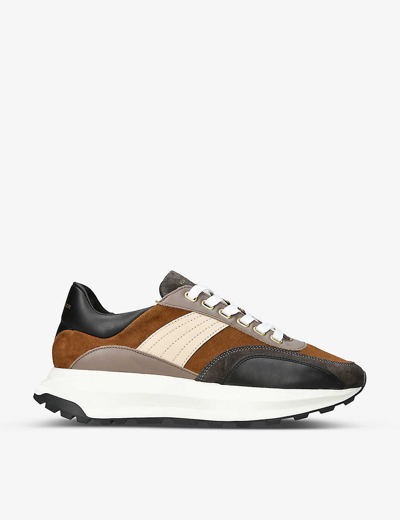 KURT GEIGER MENS BROWN GASPAR CONTRAST-PANEL SUEDE LOW-TOP TRAINERS EUR 41 / 7 UK