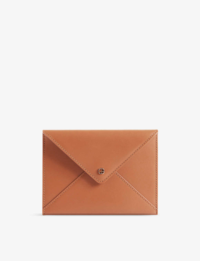 Claudie Pierlot Womens Bruns Logo-badge Envelope-shape Leather Clutch Bag In Karamell
