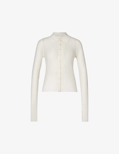 Helmut Lang Veracious Sheer Button Up Sweater Shirt In Ivory