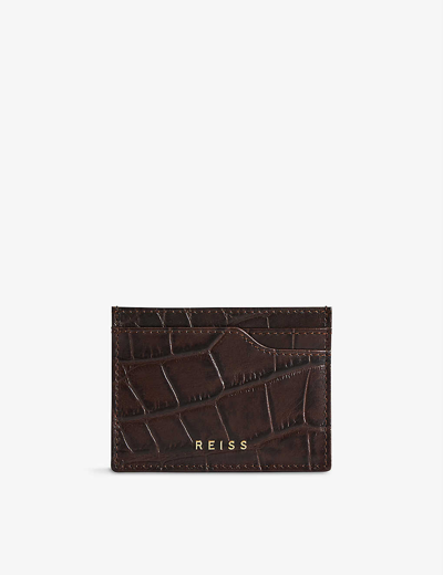 Reiss Mens Chocolate Cabot Crocodile-embossed Leather Cardholder