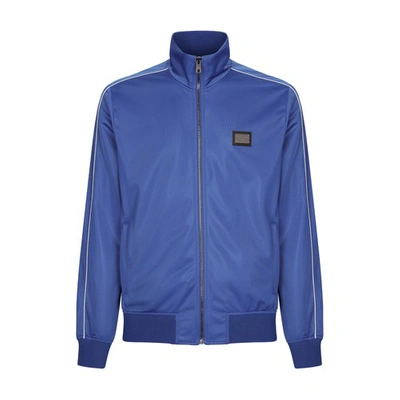 Dolce & Gabbana Zip-up Triacetate Sweatshirt With Tag And Bands In Blu_cina