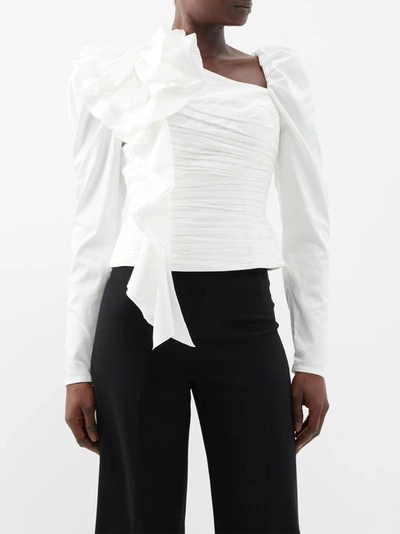 Aje Adelia Ruffled Cotton Blouse In Ivory