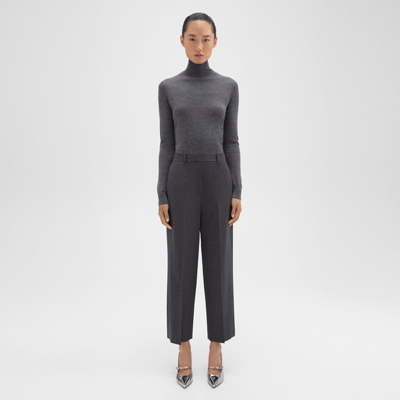 Theory High-waist Straight-leg Pant In Good Wool In Charcoal Melange