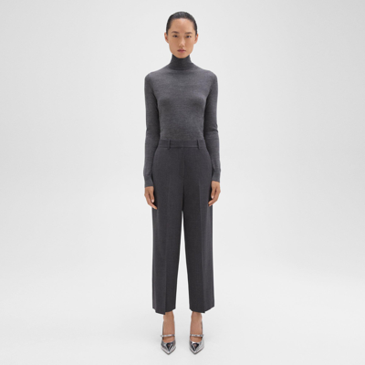 Theory High-waist Straight-leg Pant In Good Wool In Gray