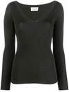 P.a.r.o.s.h V-neck Ribbed Wool Jumper In Verde Oliva