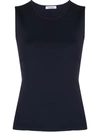 P.a.r.o.s.h Parosh Body-hugging Black Knitted Top With Classic Crew Neck In Blue