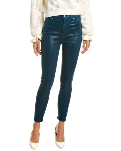 7 For All Mankind High-waist Ankle Coated Peacock Super Skinny Jean In Blue