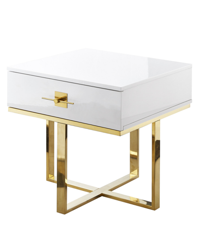 Nicole Miller Maui Side Table In White,gold