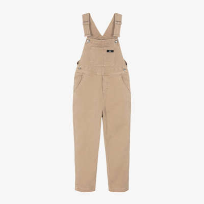 Dkny Kids' Logo-patch Dungarees In Beige