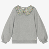 TARTINE ET CHOCOLAT TARTINE ET CHOCOLAT GIRLS GREY FLORAL COLLAR SWEATSHIRT