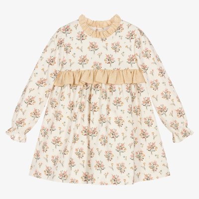 Paloma De La O Kids'  Girls Ivory Floral Cotton Dress In Beige