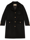 Gucci Double G Embroidered Button-front Coat In Black  