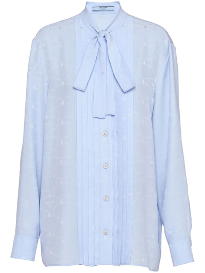 Prada Jacquard Crepe De Chine Blouse In Blue