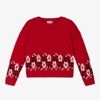 IL GUFO GIRLS RED FLOWER FAIR ISLE WOOL SWEATER