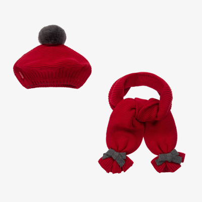 Tutto Piccolo Kids' Girls Red Cotton Knit Hat & Scarf Set
