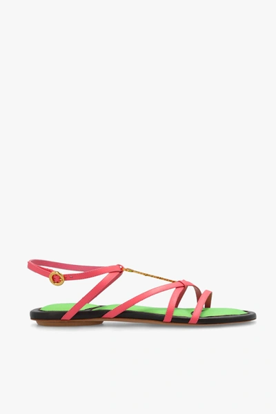 Jacquemus Embellished Leather Sandals In Pink