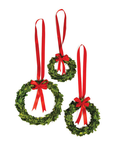 Napa Home & Garden Set Of 3 Boxwood Wreaths With Red Ribbons In Green