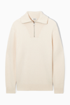 Cos Wool And Cotton-blend Half-zip Jumper In White