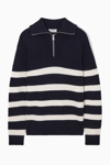 Cos Wool And Cotton-blend Half-zip Jumper In Blue