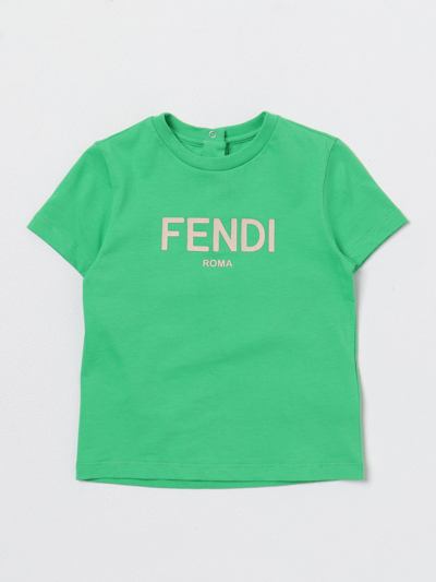 Fendi Green T-shirt For Babykids With Logo In Yellow