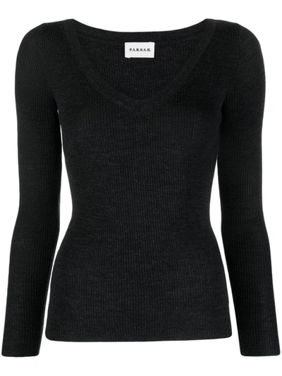 P.a.r.o.s.h V-neck Ribbed Wool Jumper In Grey
