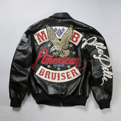 Pre-owned Harrington Men's Leather Biker Slim Coat Casual Vintage Black Jacket Us Classic Baseball