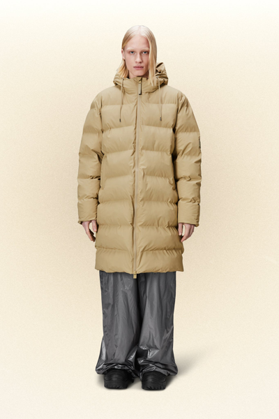 Rains Alta Long Puffer Jacket In Sand