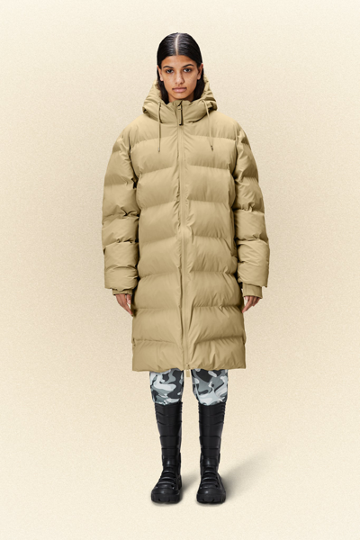 Rains Alta Long Puffer Jacket In Sand