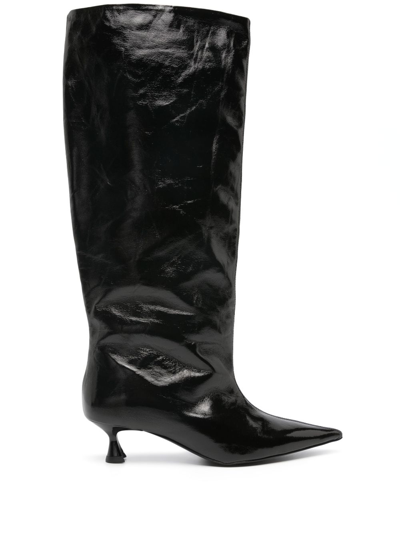 Ganni Vegan Slouchy Tall Boots In Black