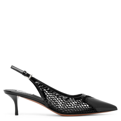 ALAÏA COEUR 55 BLACK PATENT MESH SLINGBACK PUMPS