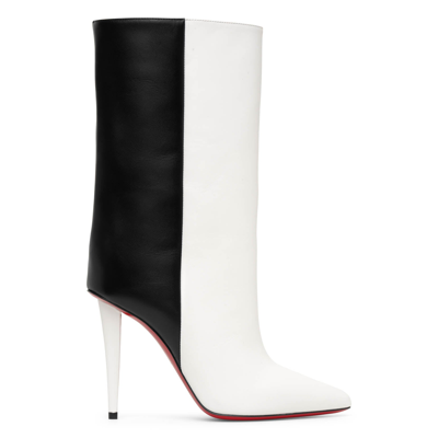 CHRISTIAN LOUBOUTIN ASTRILARGE BOOTY 100 BLACK AND WHITE LEATHER BOOTS