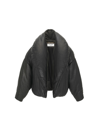 Saint Laurent Cassandre Puffer Jacket In Black