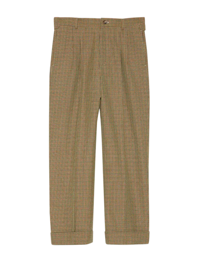 Gucci Checked Wool Trousers With Patch In Brown