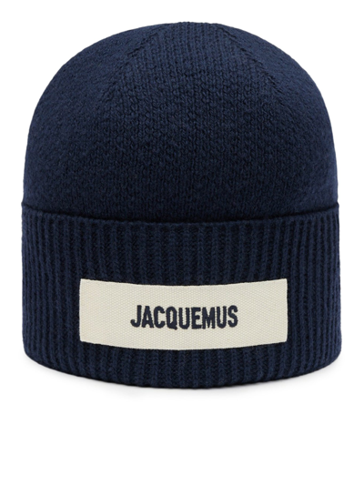 Jacquemus Le Bonnet Logo Patch Beanie In Blue