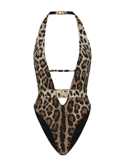 Dolce & Gabbana Leopard Print Swimsuit In Multicolour