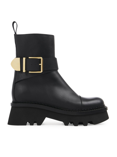 Chloé Chloe Womens Black Owena Buckle-embellished Leather Ankle Boots