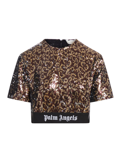 Palm Angels Sequin Embellished Cropped Top In Brown
