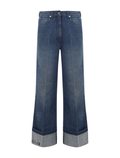 Gucci Wide Leg Jeans In Denim In Blue